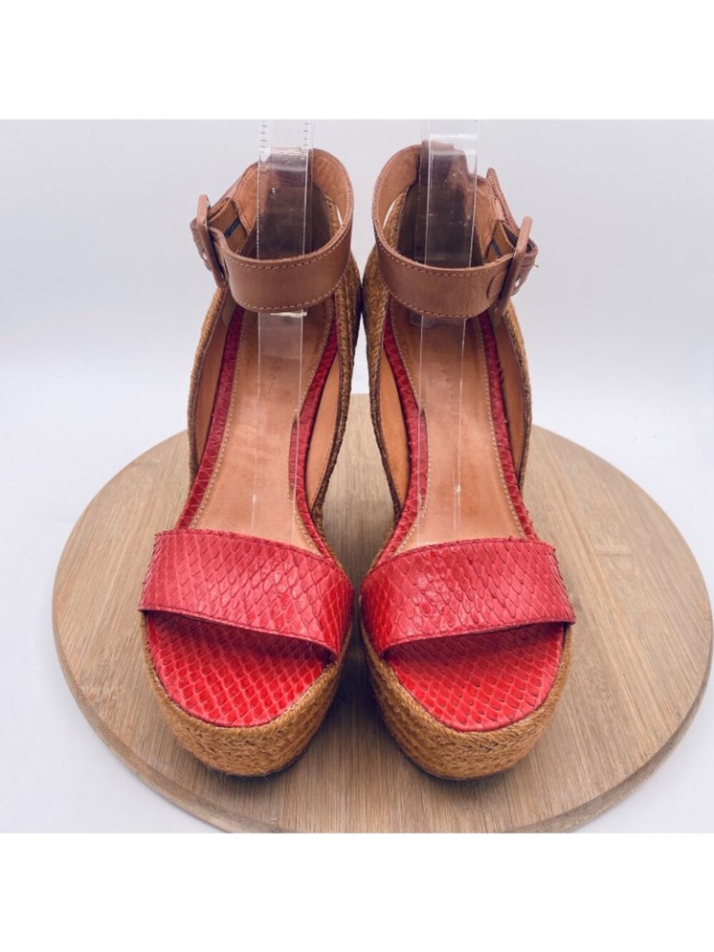 Anthropologie Lifsdottir Shoes Womens 7.5 38 Red Snakeskin Leather Wedge Heels - Picture 2 of 13